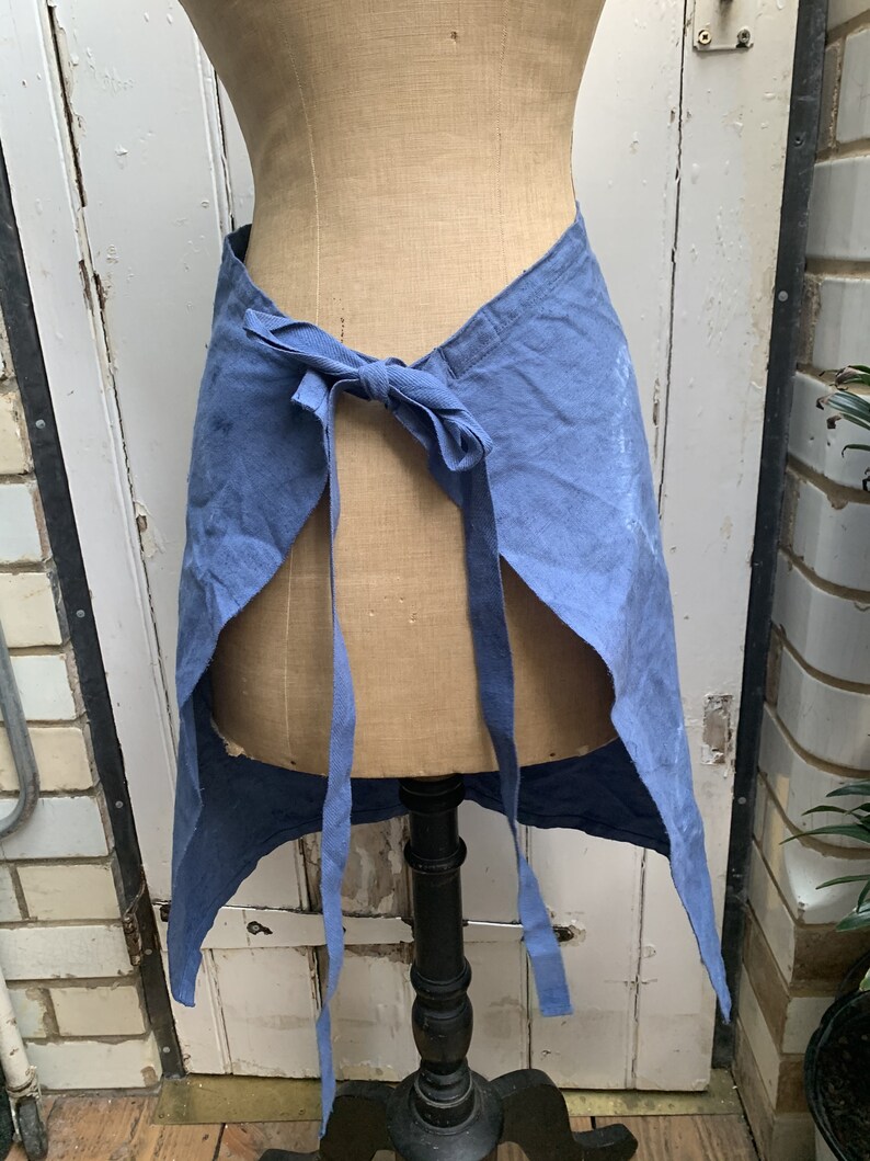 Vintage French Bragard Blue Cotton Waist Apron With Tie Dye Etsy