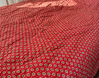 Antique French red patterned cotton double quilt eiderdown