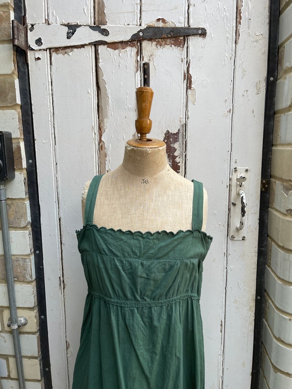 Antique French handmade green cotton shift dress … - image 2