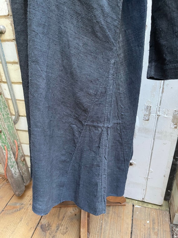 Antique French dark grey linen long jacket housec… - image 3