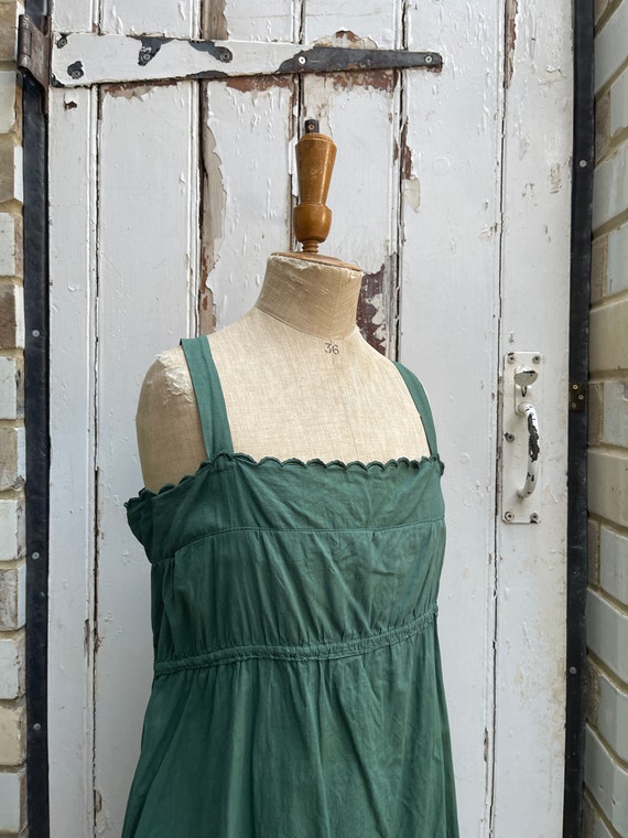 Antique French handmade green cotton shift dress … - image 9