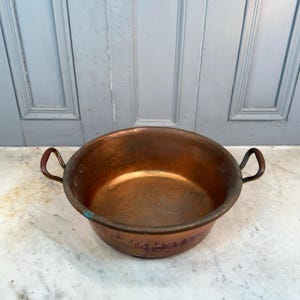 Large antique French copper preserving pan