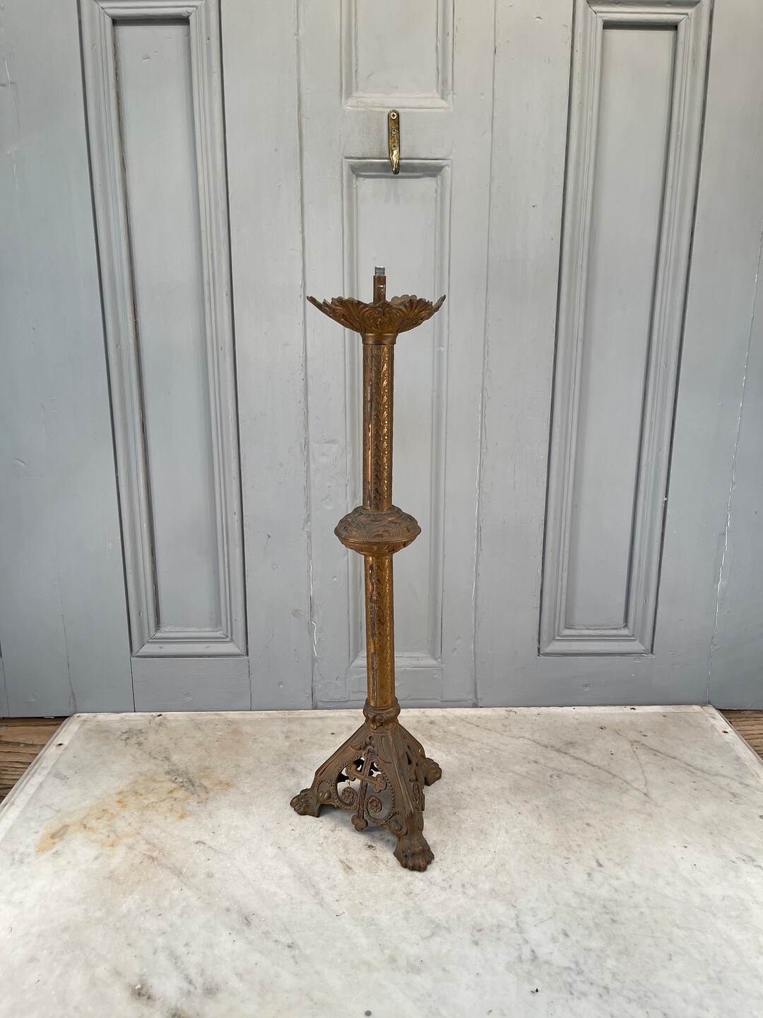 Large Antique French Gothic Church Lampstand Etsy