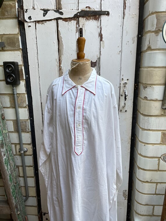 Antique French white warm cotton long nightdress … - image 2