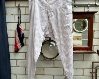 Antique vintage French purple striped cotton pyjama trousers size M