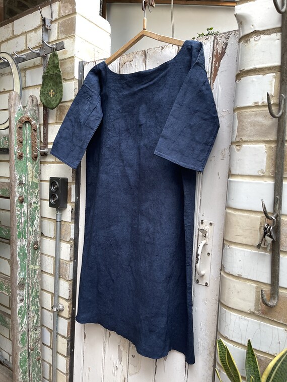 Antique French dark blue indigo linen flax dress … - image 7