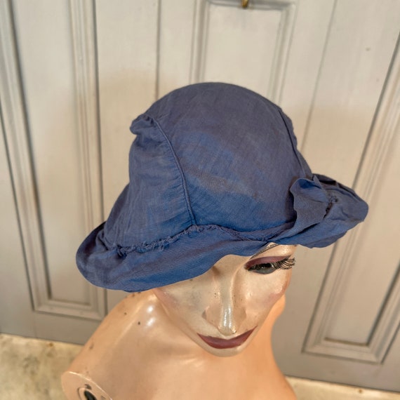 Antique vintage Dutch handmade blue cotton hat bo… - image 8