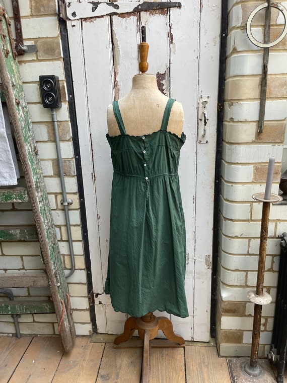 Antique French handmade green cotton shift dress … - image 5