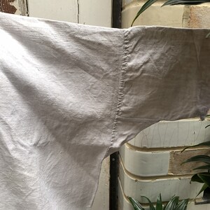 Antique French beige cream off white linen flax hemp shirt dress chemise smock initials GBM size L no 2 image 10