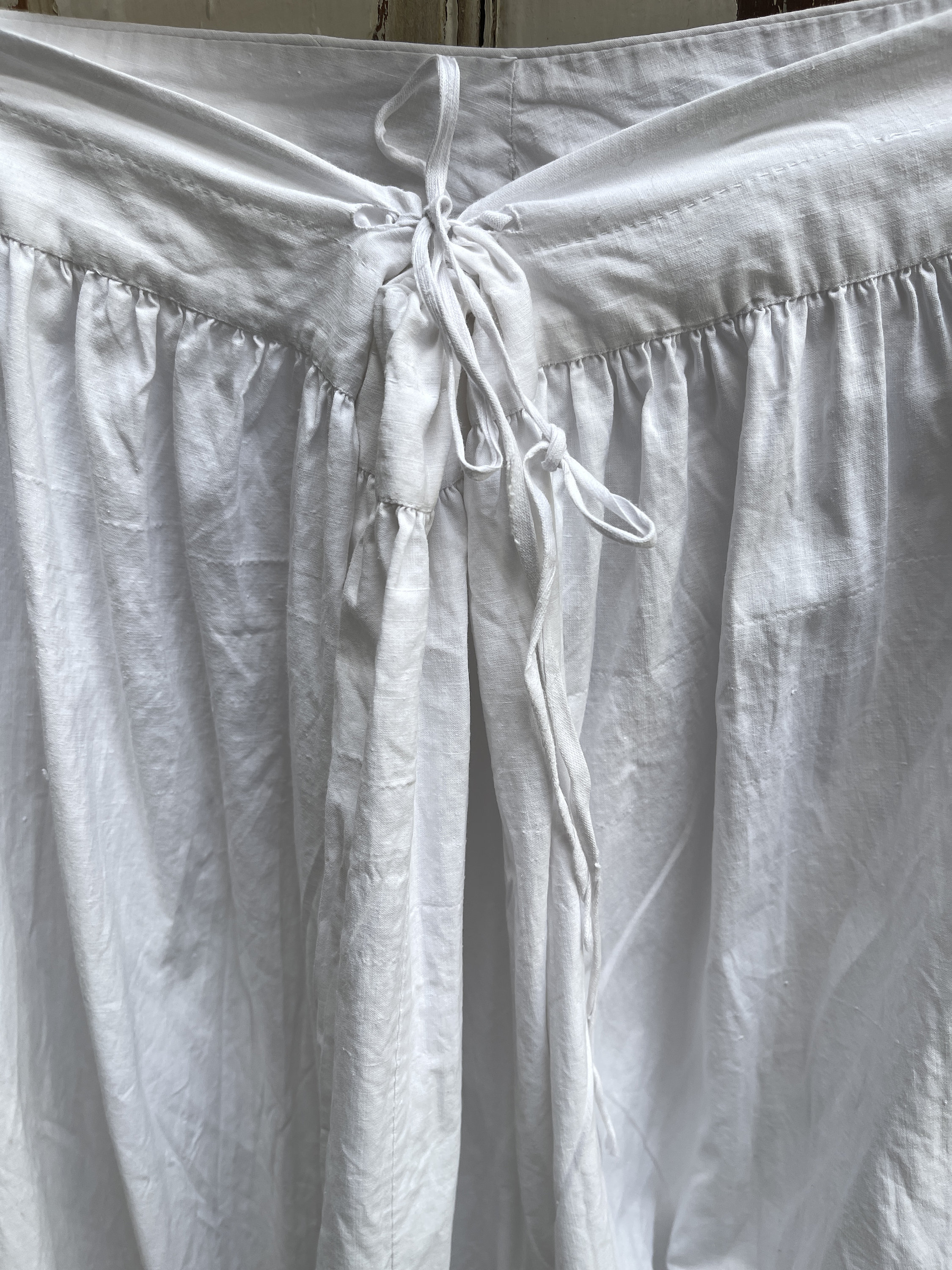 アンティーク フランス製 ロング ホワイト コットン ギャザー スカート