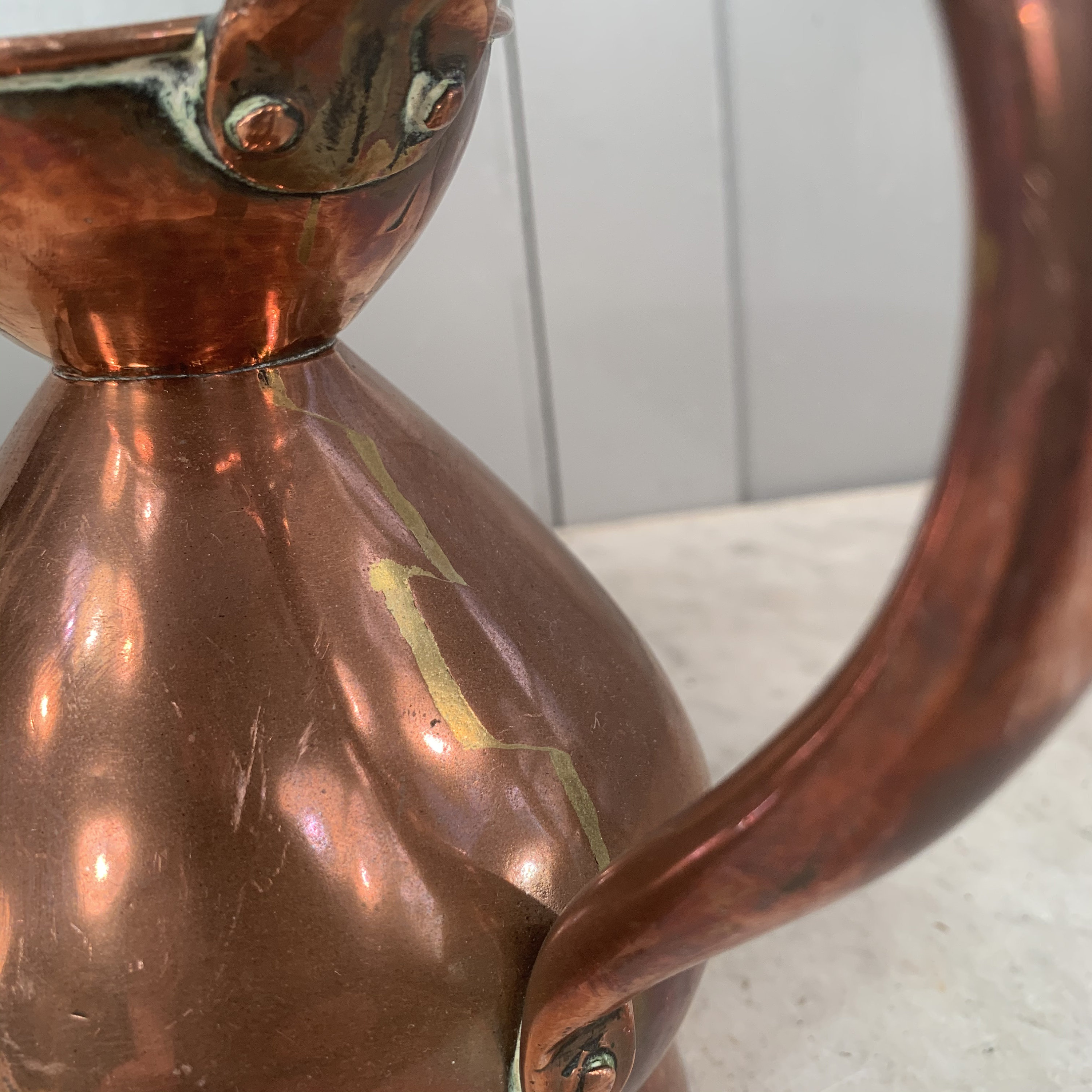 Antique Victorian Copper Pint Measure Jug With Assay Mark VR 1892