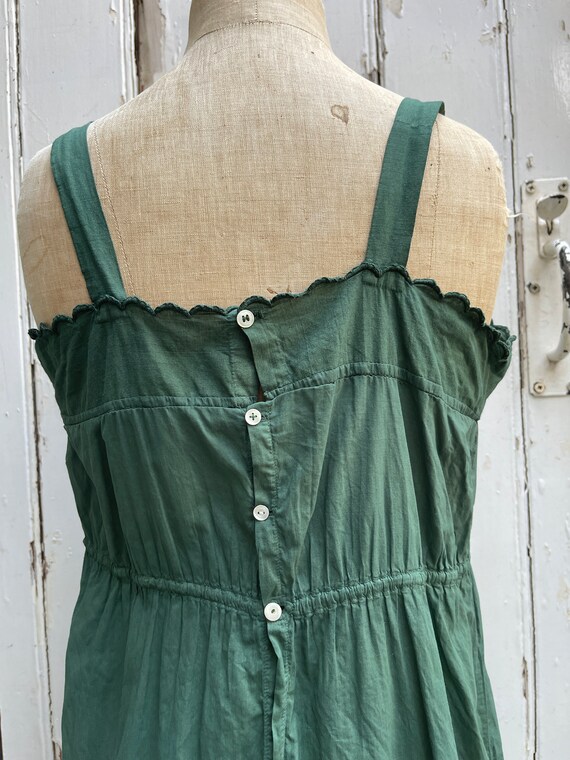 Antique French handmade green cotton shift dress … - image 6