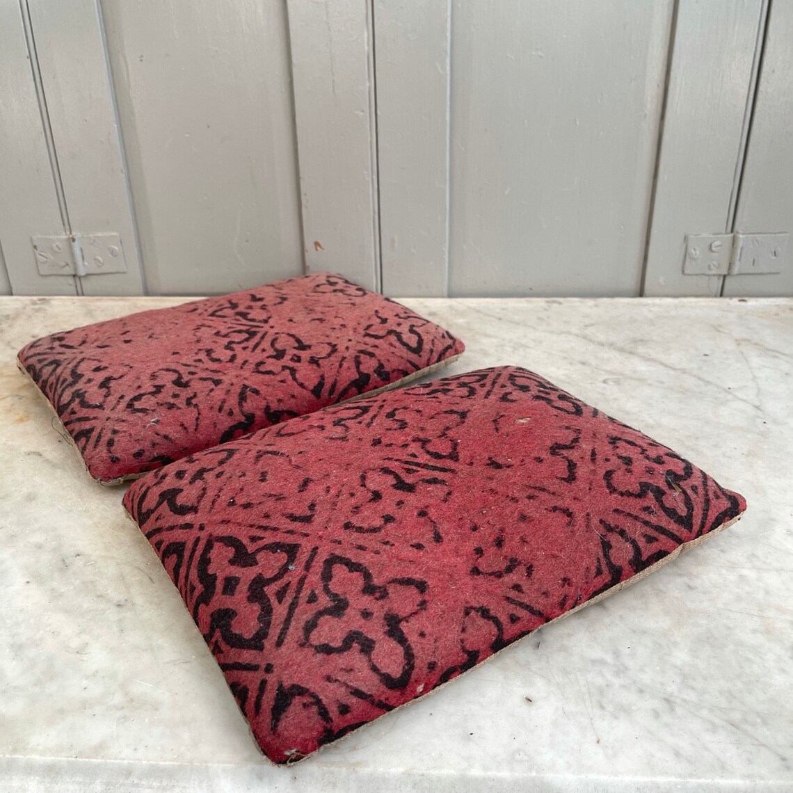 Pair antique Gothic worn church kneeling cushions Etsy