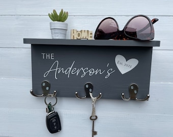 Personalized Family Key Holder with Shelf: New Home Gift