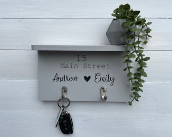 Personalised Key Holder, Key Hook with shelf, Wedding Gift, Gift for couple, New home gift, his and hers key holder