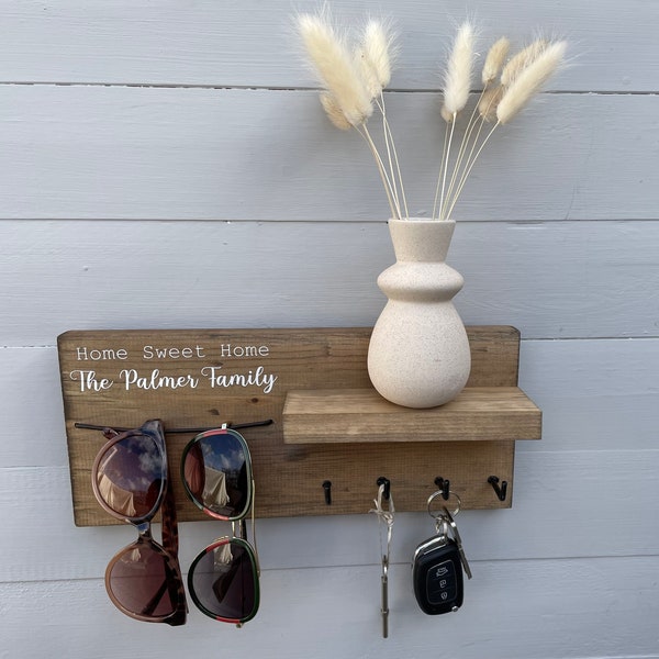 Sunglasses and Key hook, Personalised, Family key hooks, Key holder with shelf, Personalised Sunglasses holder, New home gift-Asst colours