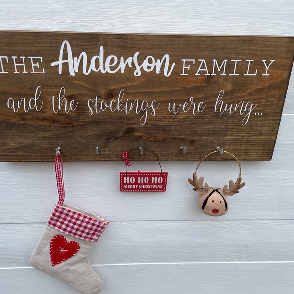 Personalised Christmas Stocking Hanger, "and the stockings were hung", Family stocking hanger, Hooks for stocking, Stocking hook, Xmas 2023