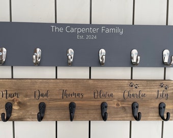 Personalized Family Coat Rack: Rustic Entryway Hooks, 6 Hooks