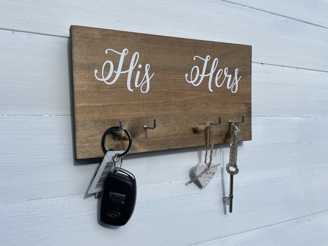 His Hers Key Holder, Rustic Grey Wood, Couple Gift - Etsy UK