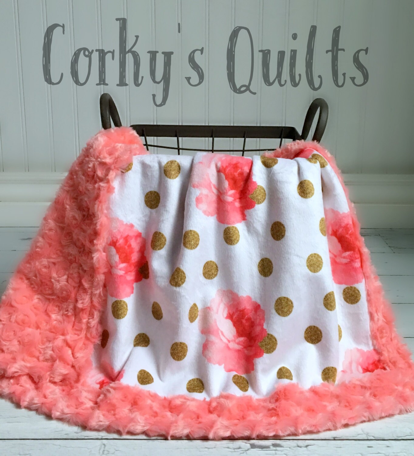 Baby Blanket Rose Glitter Designer Minky Coral Etsy