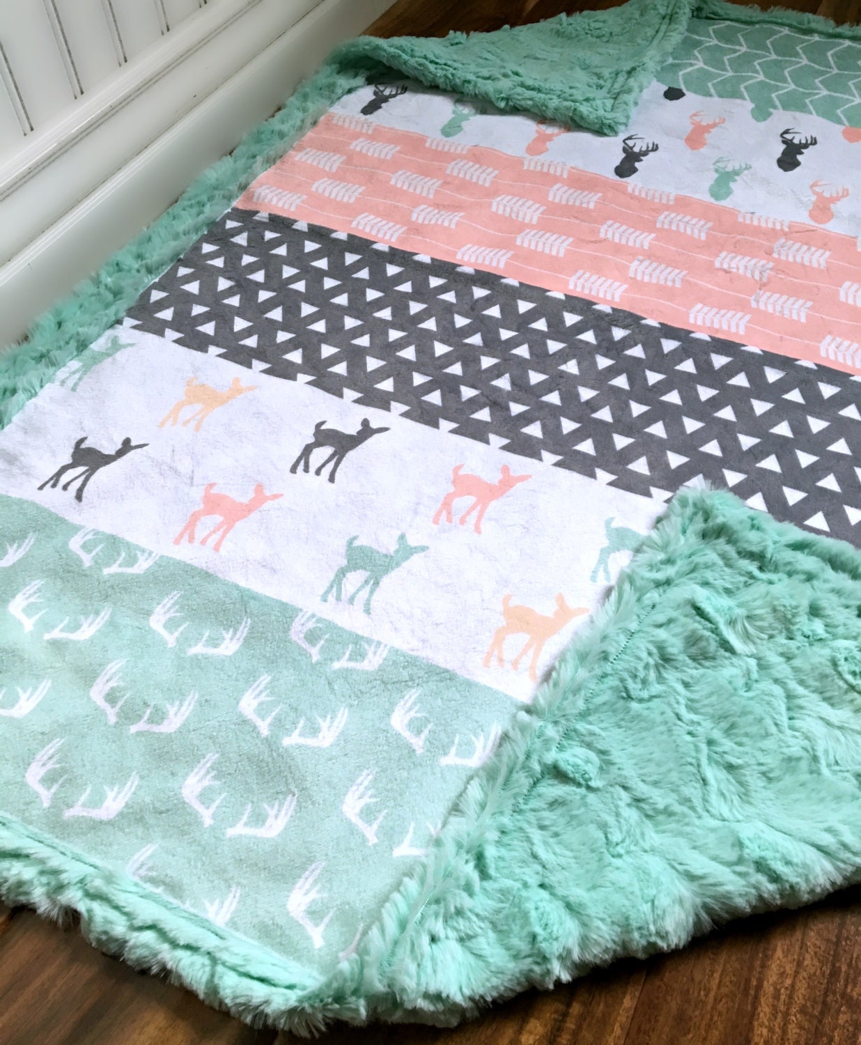 Woodland Baby Blanket Designer Minky Fawn Faux Quilt Etsy