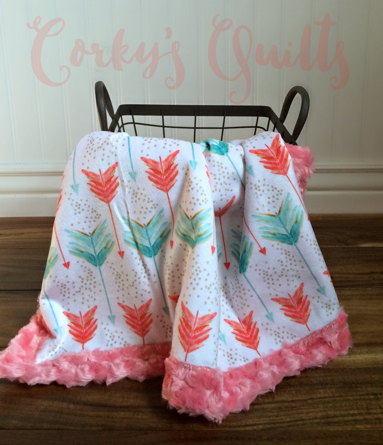 Arrow Baby Blanket Designer Watercolor Arrow Minky Coral Etsy