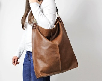 LARGE LEATHER Hobo Bag, Brown Shoulder bag, Hobo bag, Brown Slouchy Hobo, Brown Handbag, Everyday Bag, Women leather bag - Top zipper bag