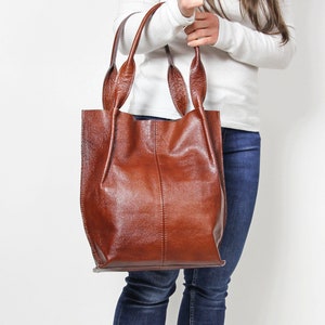 Cognac braun Tasche, Ledergeldbörse, Lederhandtasche, italienische Lederhandtasche, Leder TOTE Tasche, Leder Umhängetasche, braune Einkaufstasche Bild 1