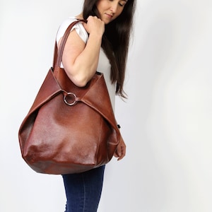 Brown Leather Handbag, Women Tote bag, Genuine Leather Tote, Large Tote Bag, Italian Leather Handbag, Slouchy Tote Bag, Soft Leather Bag image 1
