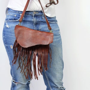 Bohemian Fringe Crossbody Bag - Leather BROWN Fringe BAG - Small Festival Evening Bag with Adjustable Strap - Boho And Western Style