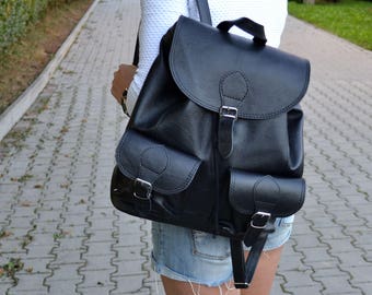 BLACK LEATHER BACKPACK Purse Black Backpack Multi Way Rucksack  Black Leather Shoulder Bag Women's handbag Leather handbag
