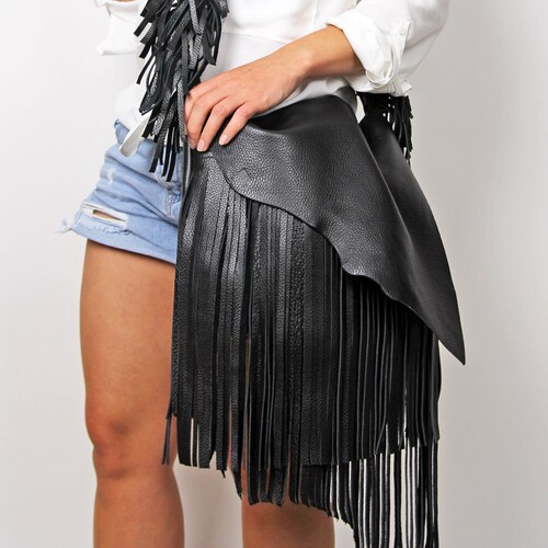 Black Boho bag, Leather Crossbody Bag, Unique Leather Bag, Boho Leather Purse, Fringe bag, Crossbody leather bag, western fringe purse