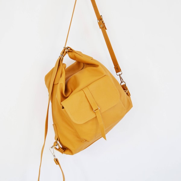 Bolso cuero mochila monedero Multi modo Mochila bolsa convertibles cuero amarillo bandolera cuero bolso de las mujeres