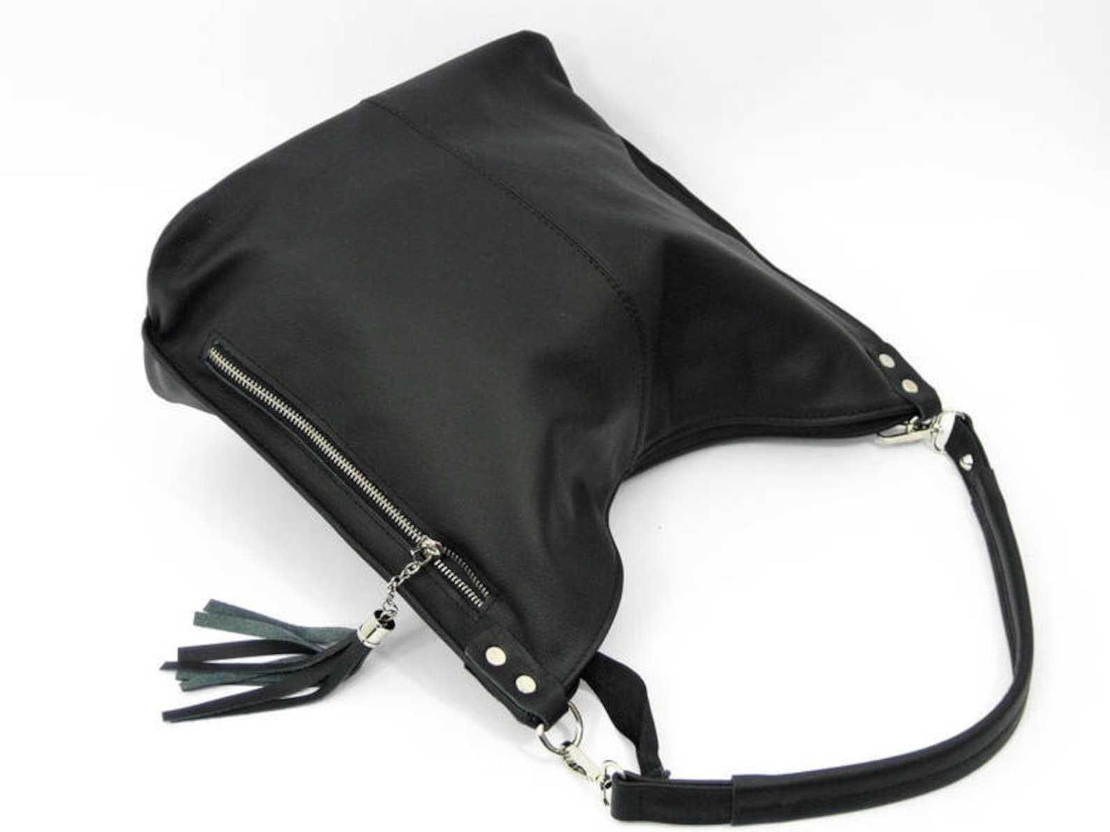 Black LEATHER HOBO BAG Everyday Leather Shoulder Bag Leather Etsy