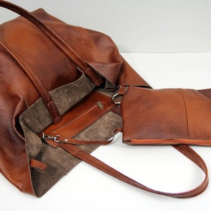 Brown Leather Handbag, Women Tote bag, Genuine Leather Tote, Large Tote Bag, Italian Leather Handbag, Slouchy Tote Bag, Soft Leather Bag image 2