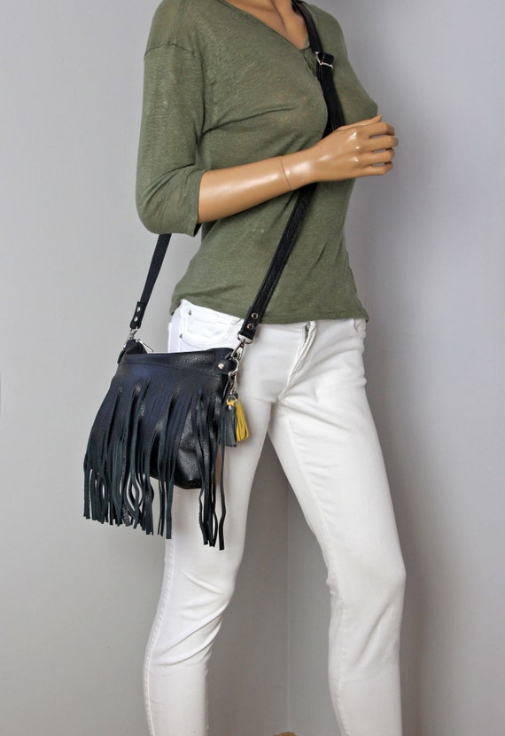 Women's Boho Fringe Crossbody Bag - Vegan Leather Messenger Purse With Tassels