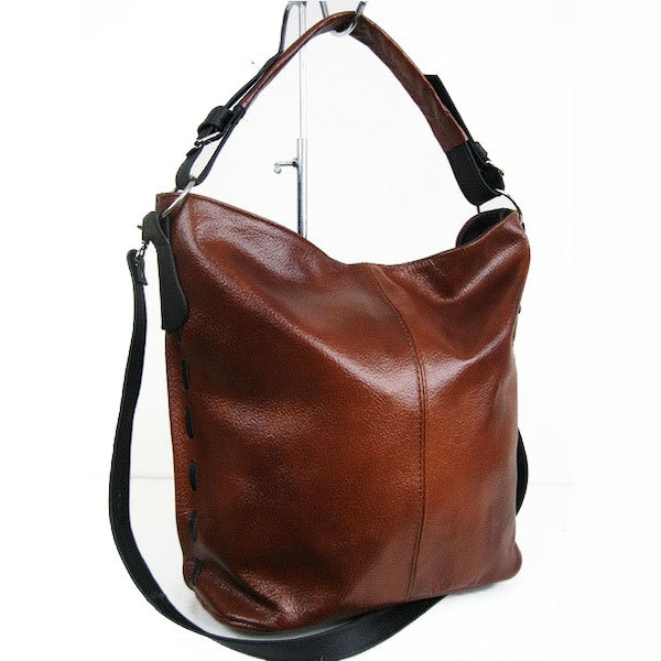 Cognac Brown LEATHER HOBO BAG - Sac à bandoulière en cuir de tous les jours