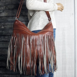 The Remi Retro Buckstitch & Fringe Leather Bag