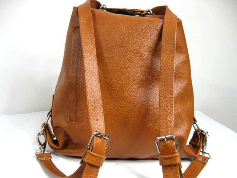 LEATHER BACKPACK PURSE Convertible Backpack Tote Bag Camel Etsy