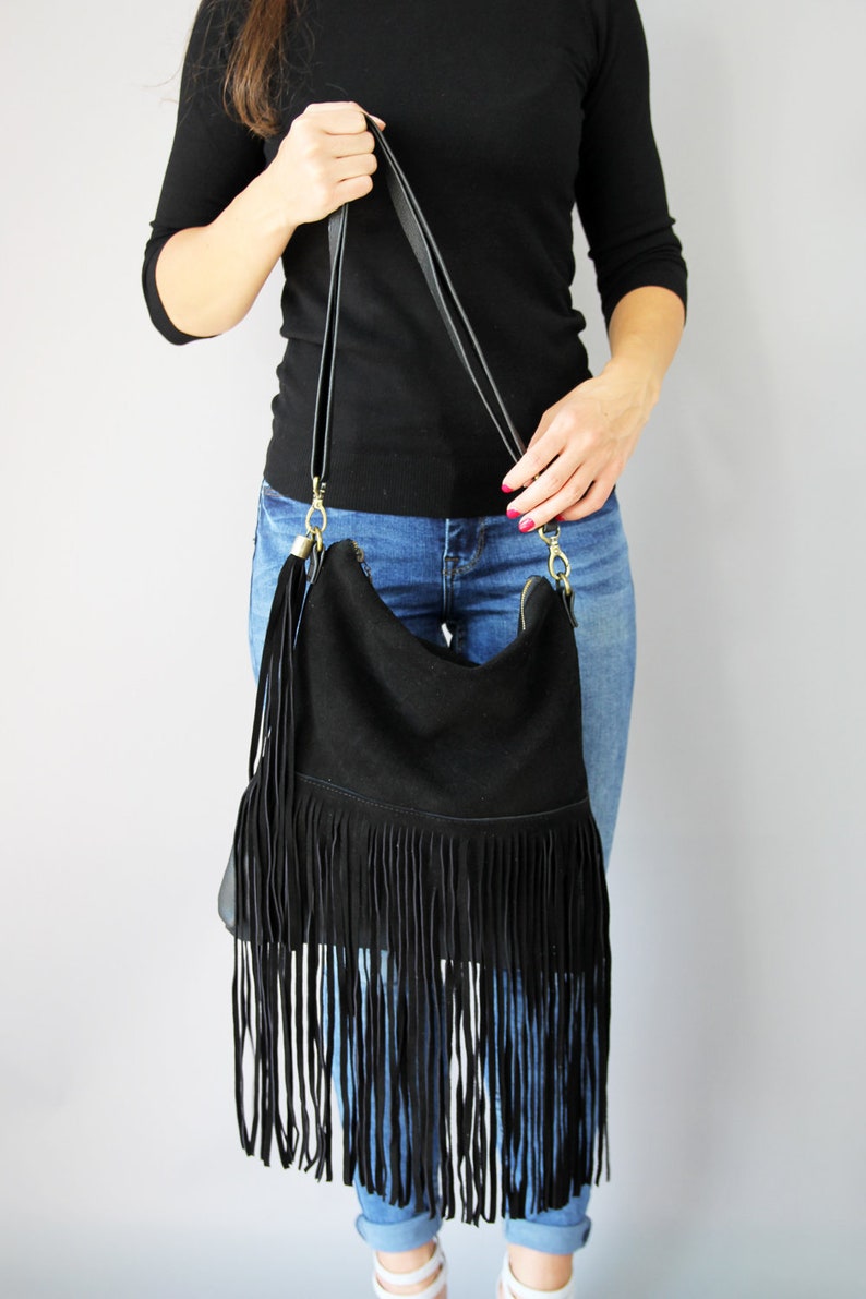 Leather Fringed Suede Cross Body Bag Leather Fringe Handbag Etsy UK