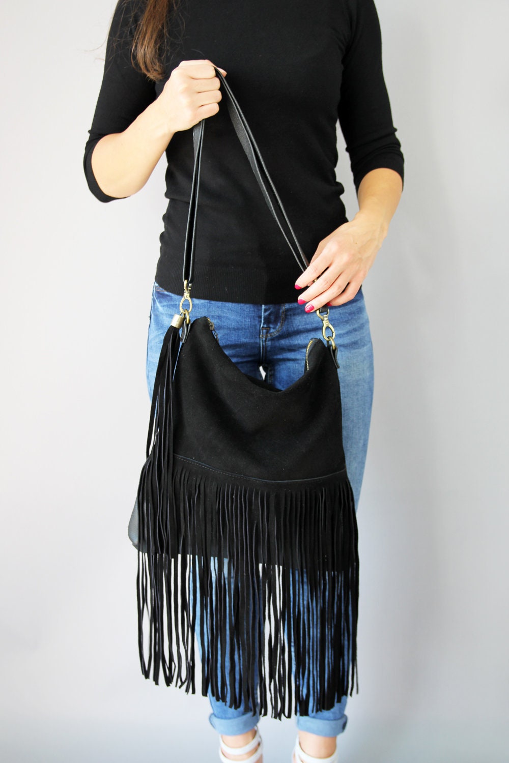 Leather Fringed Suede Cross Body Bag Leather Fringe Handbag Etsy
