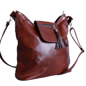 LEATHER SHOULDER Bag, Cognac Hobo Bag, Leather Crossbody Bag, Leather Bag Top Zipper Purse Cognac Brown Leather Bag SALE image 4