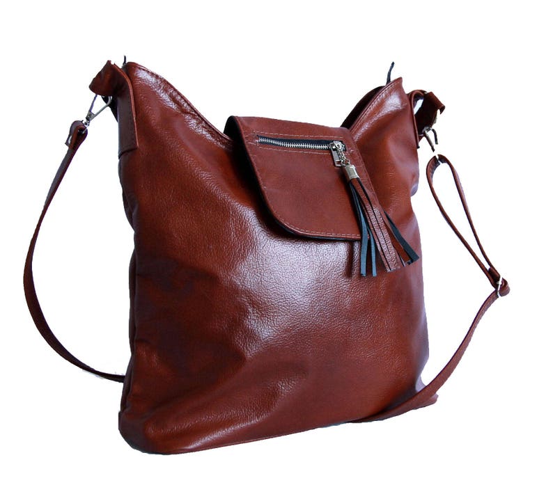 LEATHER SHOULDER Bag, Cognac Hobo Bag, Leather Crossbody Bag, Leather Bag Top Zipper Purse Cognac Brown Leather Bag SALE image 4