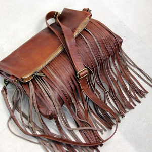 Cognac Brown Leather Fringe Hobo Bag: Crossbody Convertible  Handbag