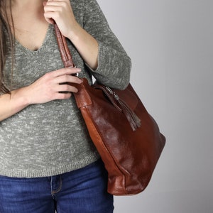 LEATHER SHOULDER Bag, Cognac Hobo Bag, Leather Crossbody Bag, Leather Bag Top Zipper Purse Cognac Brown Leather Bag SALE image 10