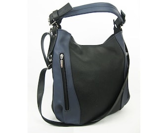 Black Leather Hobo Bag: Everyday Shoulder Bag with Top Zip