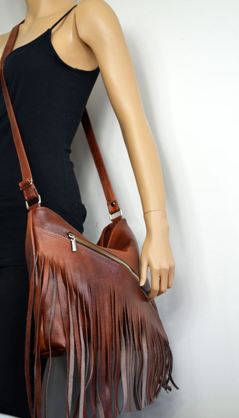 Western Bag Fringe Rustic Bag Leather Purse COGNAC BROWN Etsy