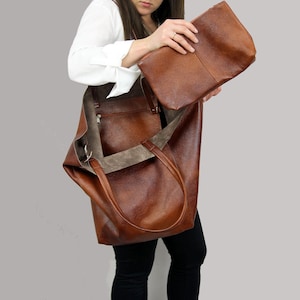 Cognac Brown large leather bag, Brown oversized bag, Everyday shopper bag, Large tote bag, Everyday handbag for women, Full Grain Leather