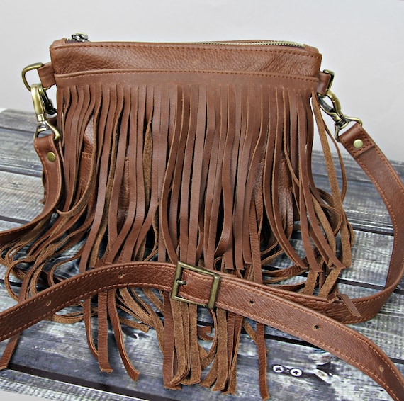 Brown fringe crossbody purse hotsell