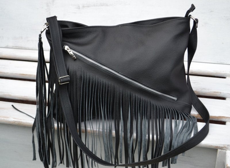 Leather Cross Body Bag BLACK FRINGE LEATHER Purse Crossbody Etsy